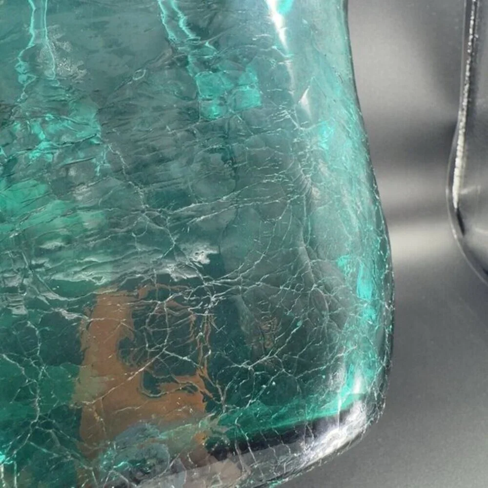 Hand Blown Green Crackle Glass Purse Shape Vase Glassware Decor‎ Clear Handles